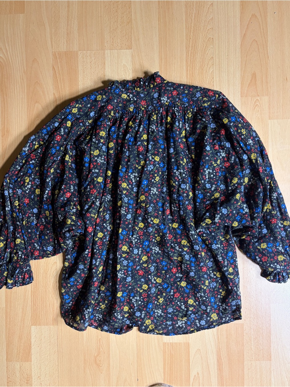Doen O’Keefe Blouse Black and Wildflower Floral Smocked-Yoke Peasant Blouse S - Picture 13 of 15